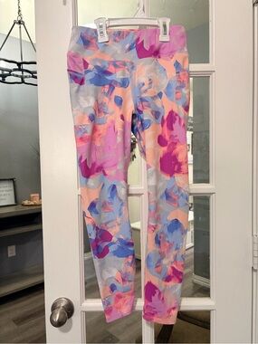 Avia Pink Blue Peach Abstract Floral Leggings